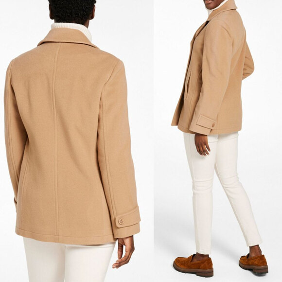 L.L.BEAN Classic 100% Wool Premium Italy Fabric Peacoat Coat in Camel Size 14 - Picture 2 of 16